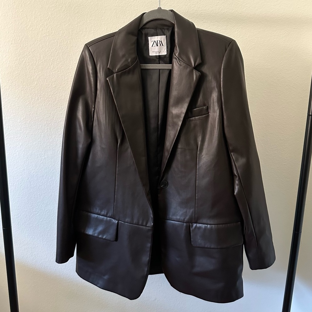 Zara brown Faux leather blazer